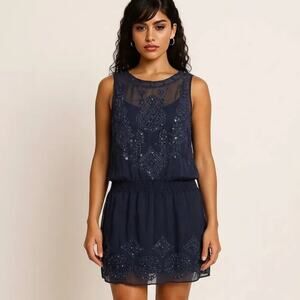 Ya Los Angeles silk beaded and embroidered sheer mini dress